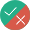 A circle showing both a tick mark and a cross mark