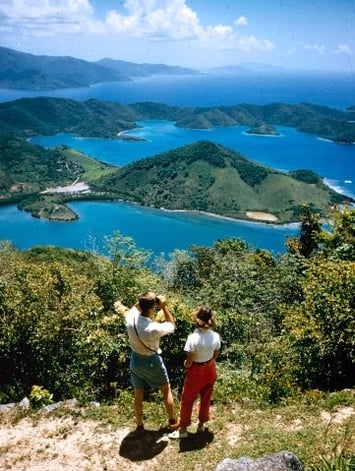 Caption from LIFE. On Bordeaux Peak, a short jeep drive from home, Lynches look across St. John to Tortola in distance. Alfred Eisenstaedt—The LIFE Picture Collection/Getty Images