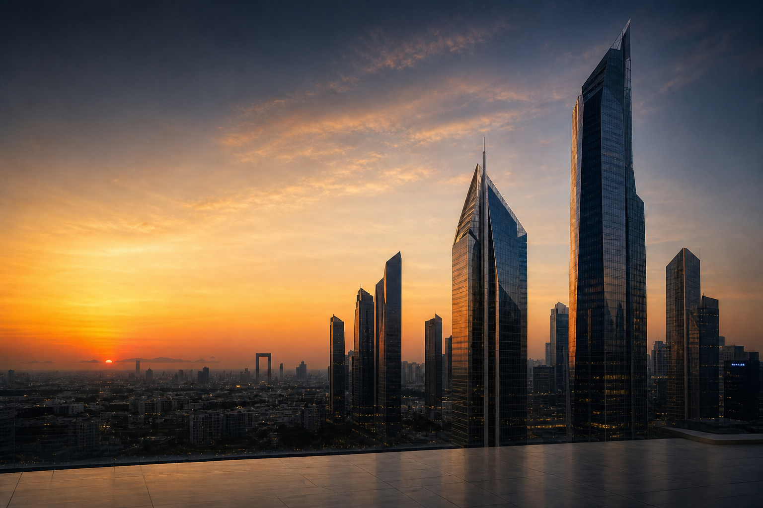 Lining Chart Over Dubai Skyline At Sunset-1