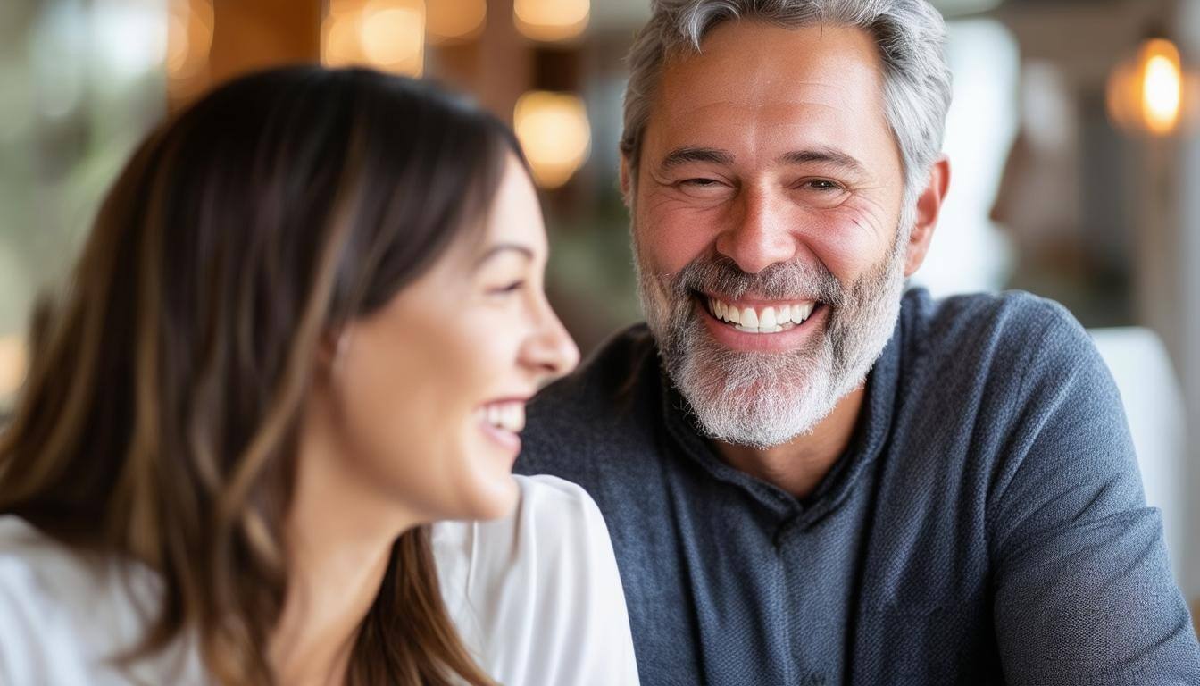 couple age 45 smiling and talking with a professional-2